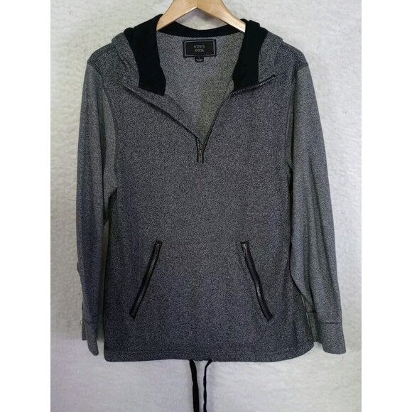 Morse Code 1/4 Zip Long Sleeve Hoodie Hooded Zippered Pockets Gray Men's L - Picture 1 of 11